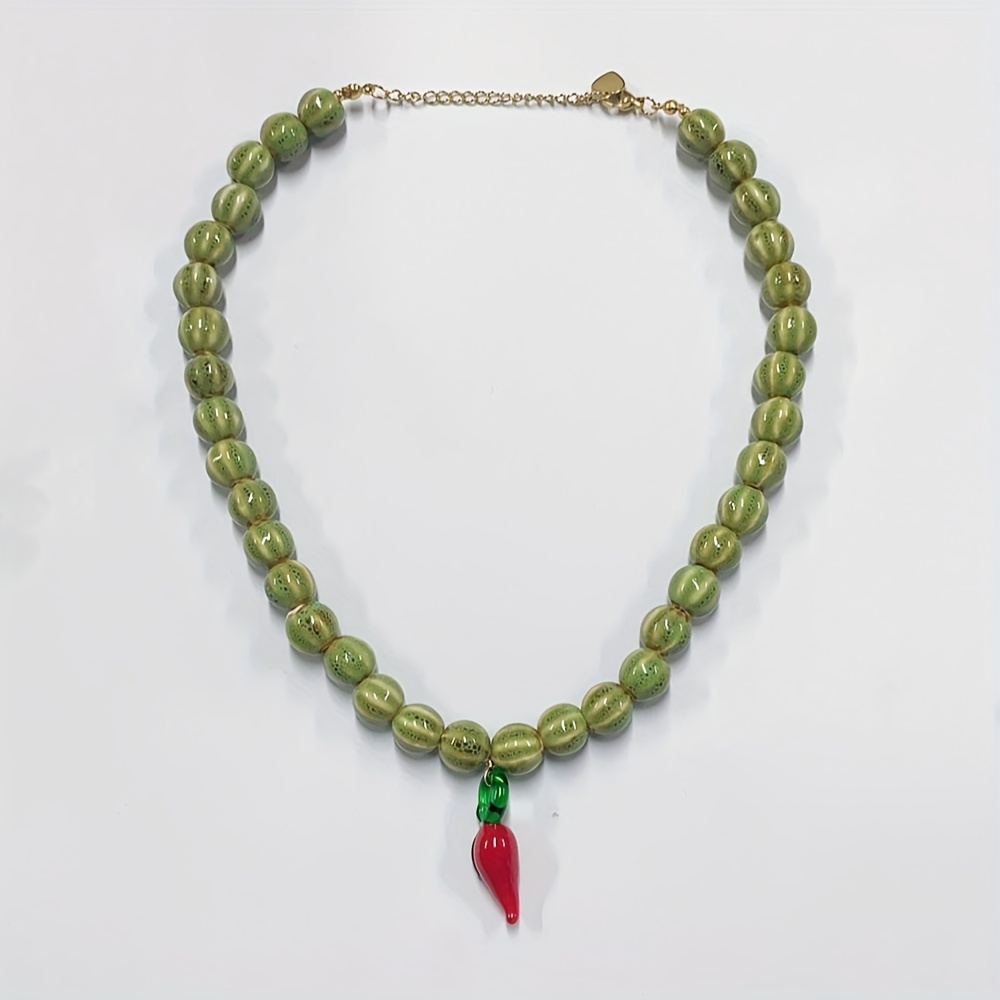 Women's Ceramic Mixed Beaded Chili Pepper Necklace